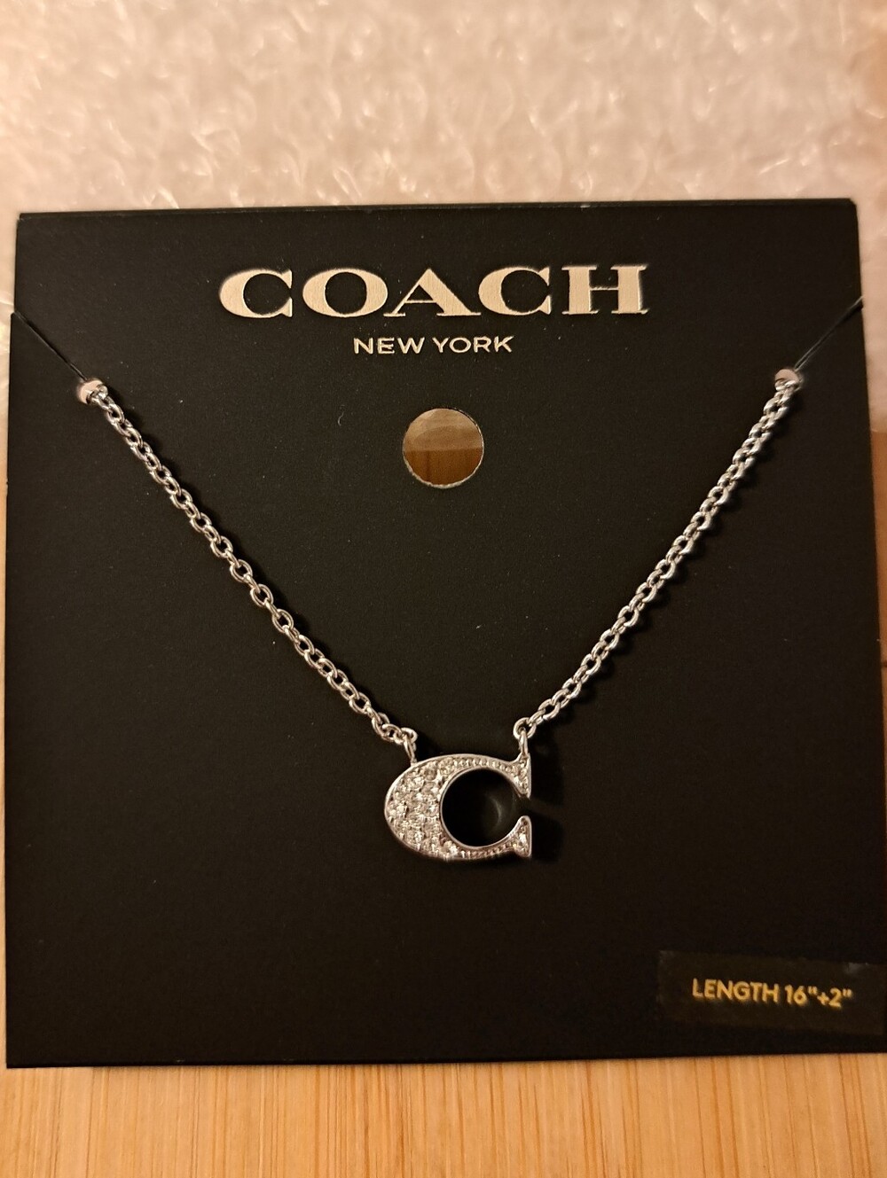 COACH Silver Pave Signature C Necklace, Adjustable 16"-18", Branded Mini Tag NEW